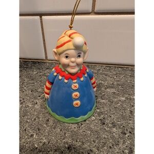 Vintage‎ Christmas Elf  Bell~ Ceramic Figurine clapper stocking feet 3 1/2 inch